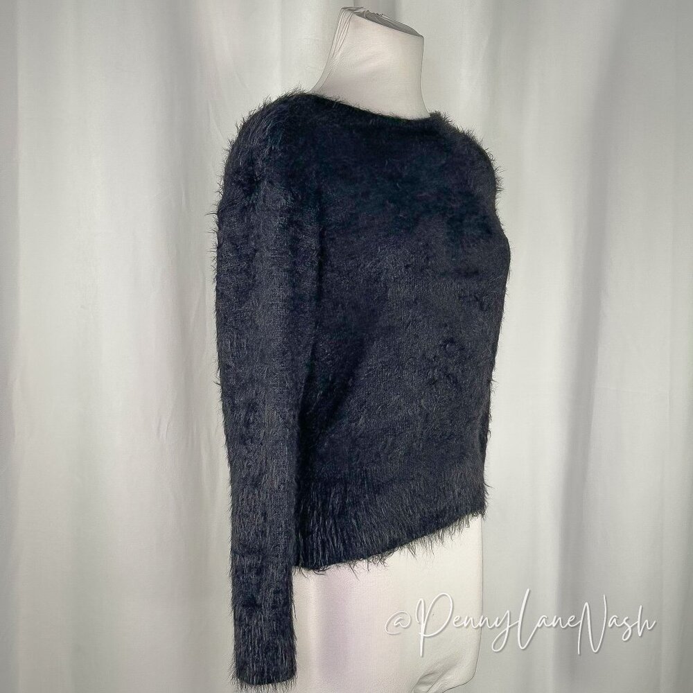 American Eagle Fuzzy Eyelash Back Surplice Sweater XS Black - Picture 5 of 11